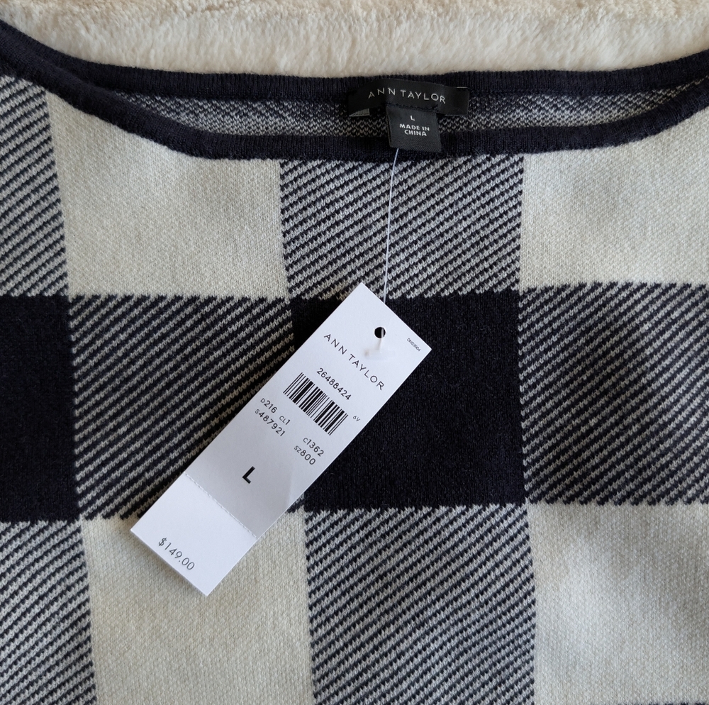 Ann Taylor Women’s Large Sweater Wool Dress Buffalo‎ Plaid Long Sleeve NEW! - Picture 4 of 8